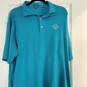 Peter Millar Golf Polo Shirt Mens XL Blue White Striped Performance Excellent